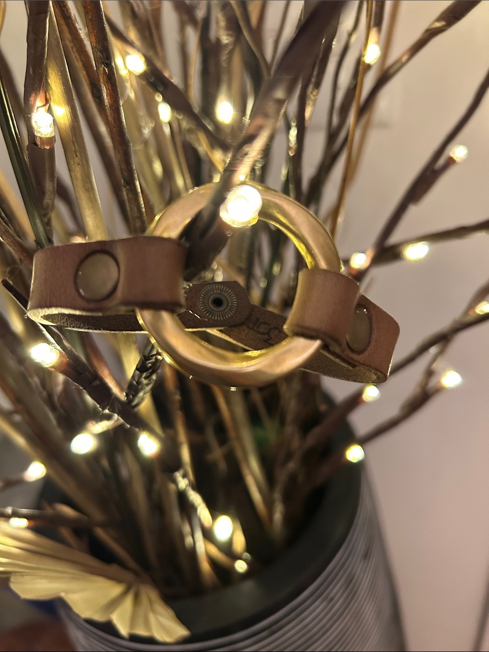 Artisan Leather and Brass Ring Accent Bracelet - Brown